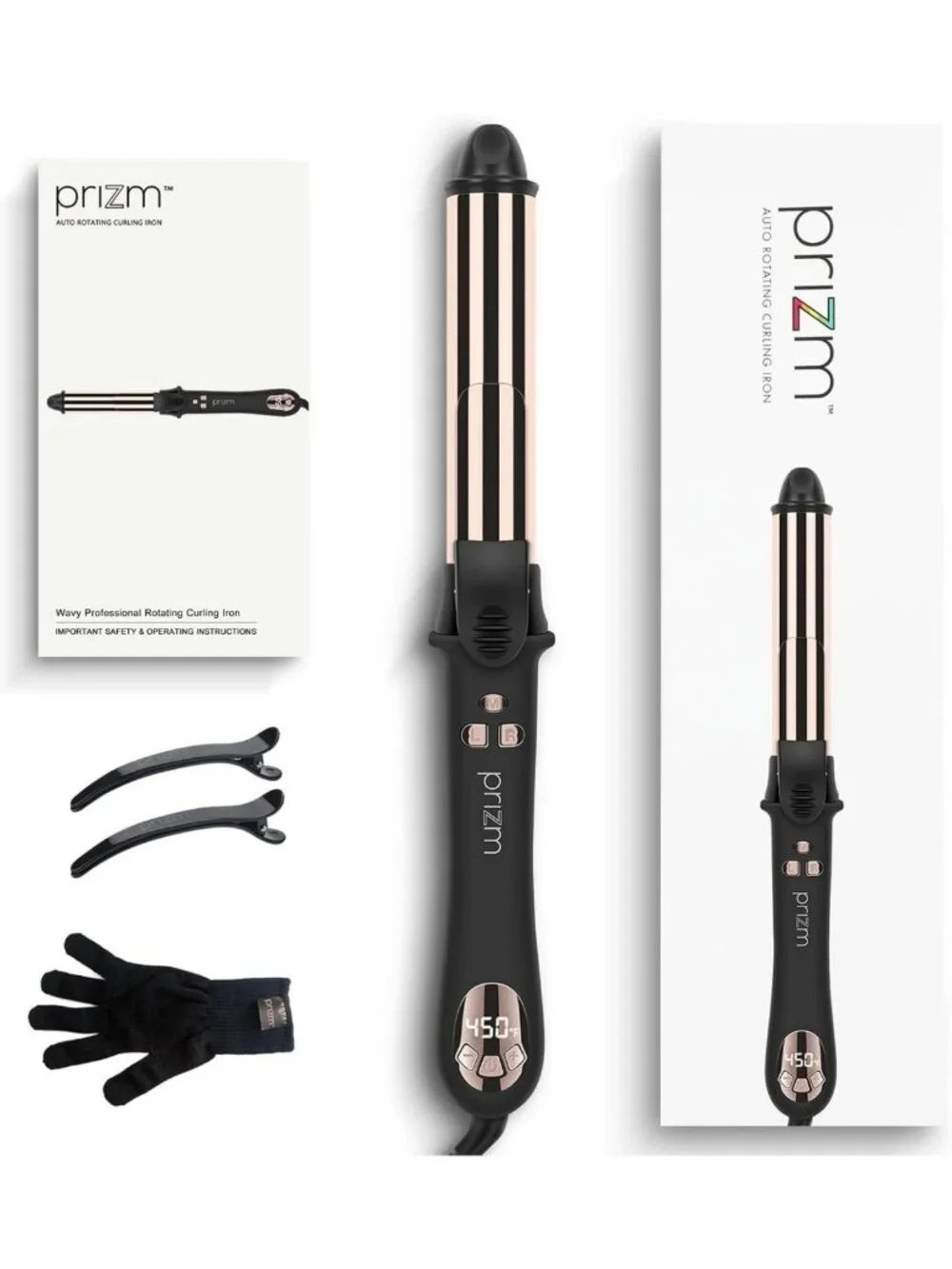 Automatic 1.25” Curling Iron - Rotating Wand, LCD Display, Dual Voltage, 450°F